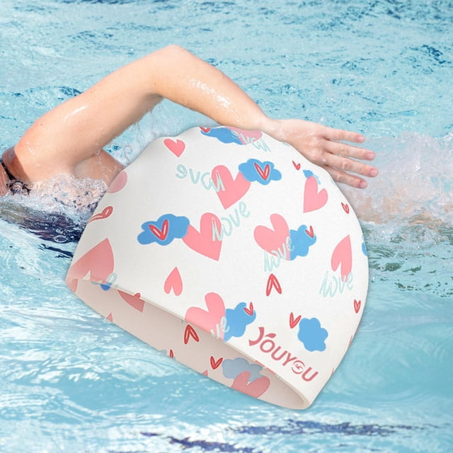Gorro de Natación con Protección de Oídos Gorra de Piscina Cómoda Gorro para Nadar Resistente Al Desgarro Y Gorra de Baño Flexible para Hombres Mujer Corazón