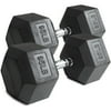 Pair 95 lb Black Rubber Coated Hex Dumbbells Weight Training Set 190 lb Fitness