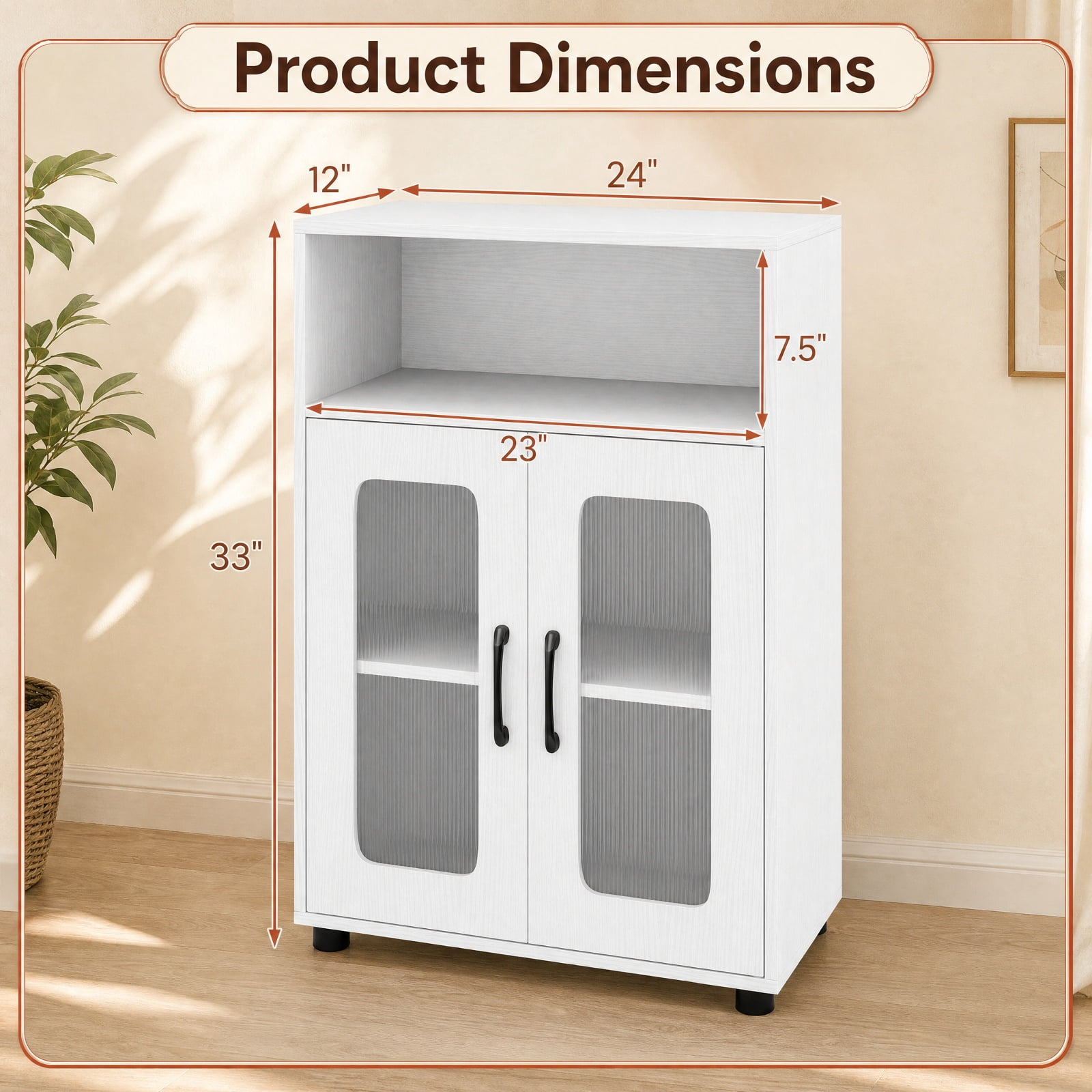 Vebreda Freestanding Bathroom Storage Cabinet, Bathroom Cabinet Freestanding Cabinet with 2 Doors and 3-Level Adjustable Shelf