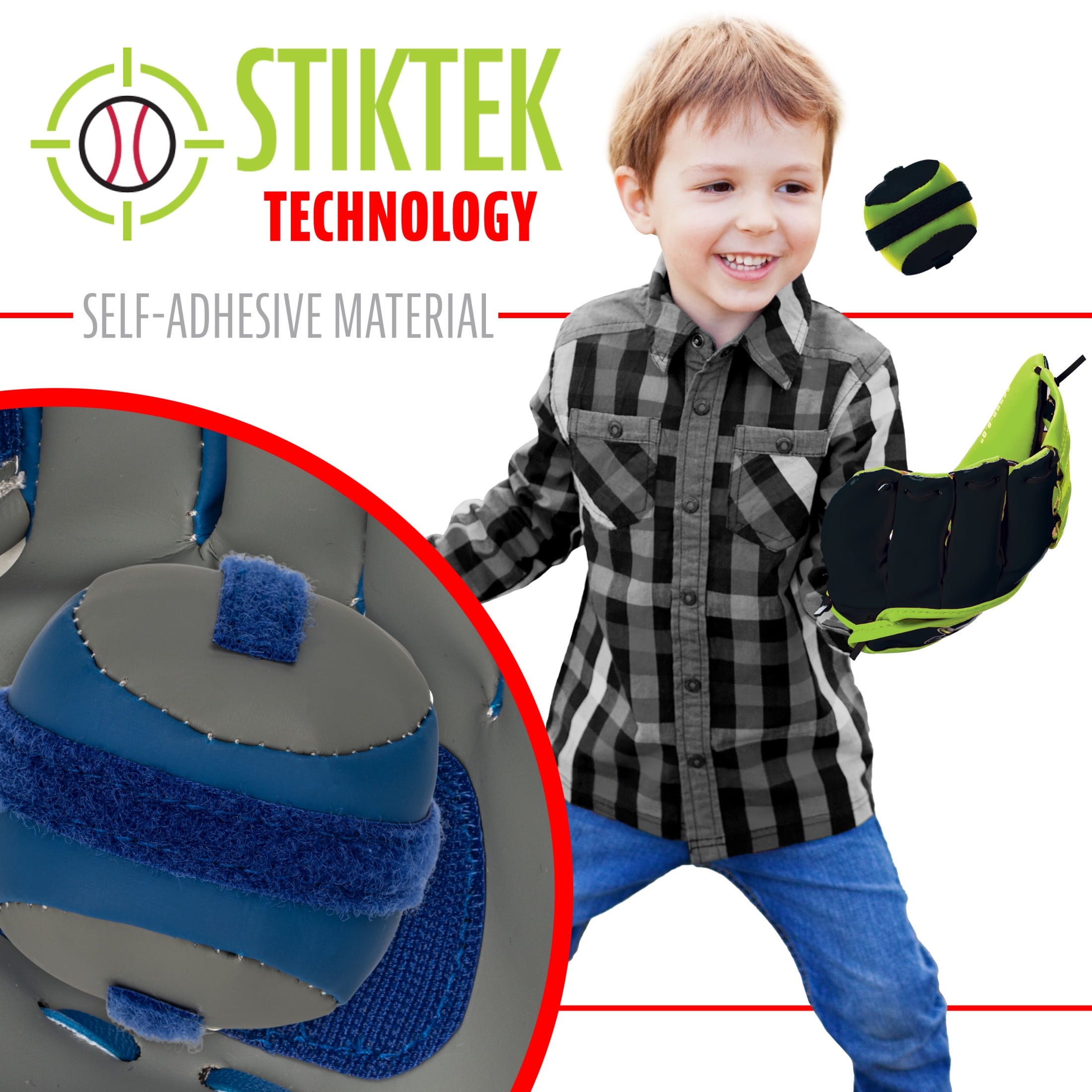 Franklin Sports Kids Toy Baseball Glove + Ball Set - Stiktek Baseball + Teeball Glove for Boys + Girls - Self-Stick Mitt + Ball Included - Youth Toy for Ages 3+ - 8\" Inch - Grey + Navy