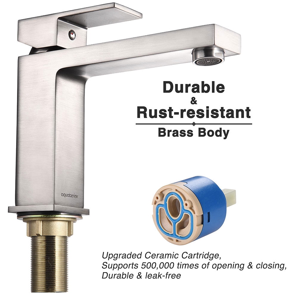 Aquaterior 1 Hole Bathroom Sink Faucet Square 1 Handle Cold & Hot Water Nickel 3.2 lbs
