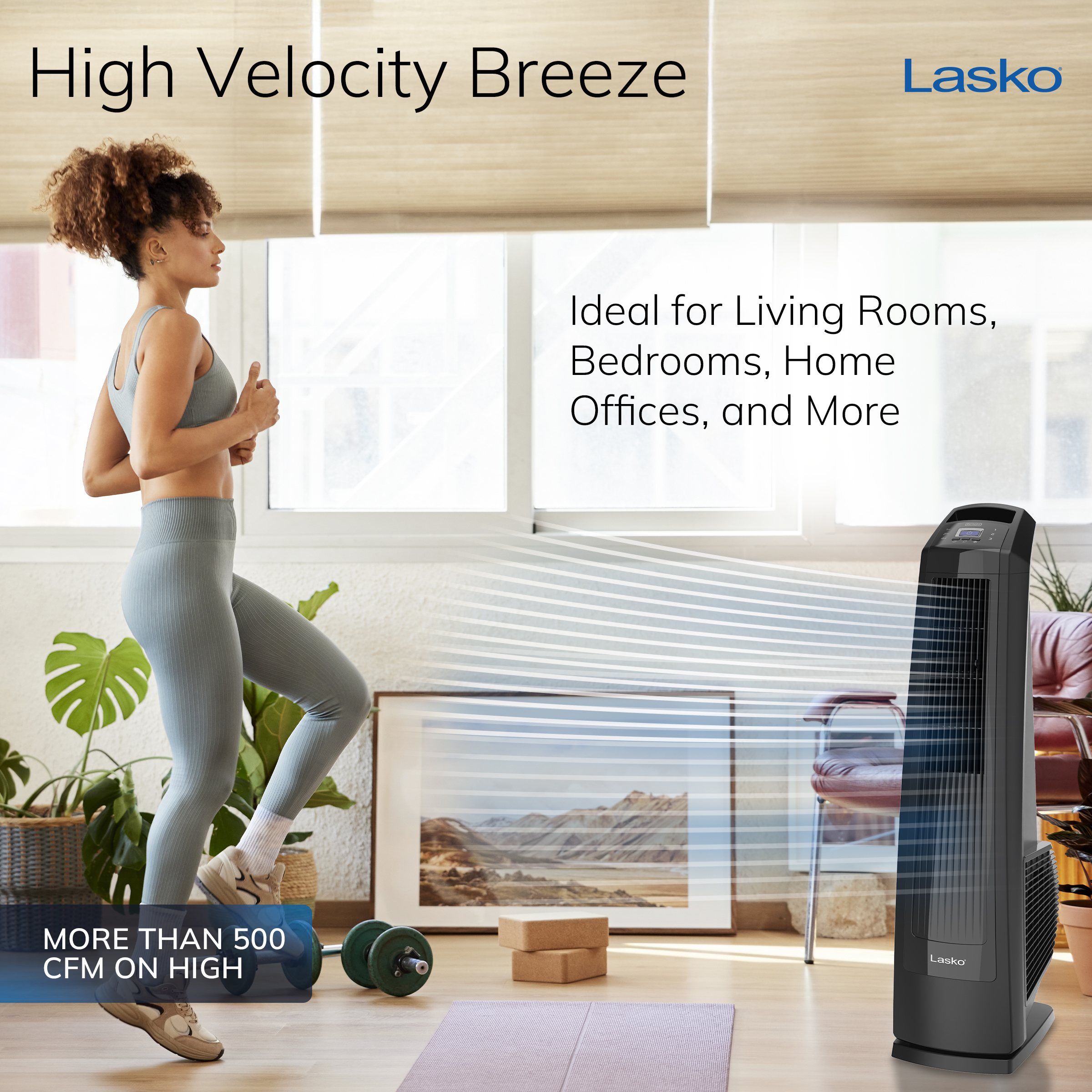 Lasko 3-Speed Remote Controlled Oscillating High Velocity Tower Fan, U35122