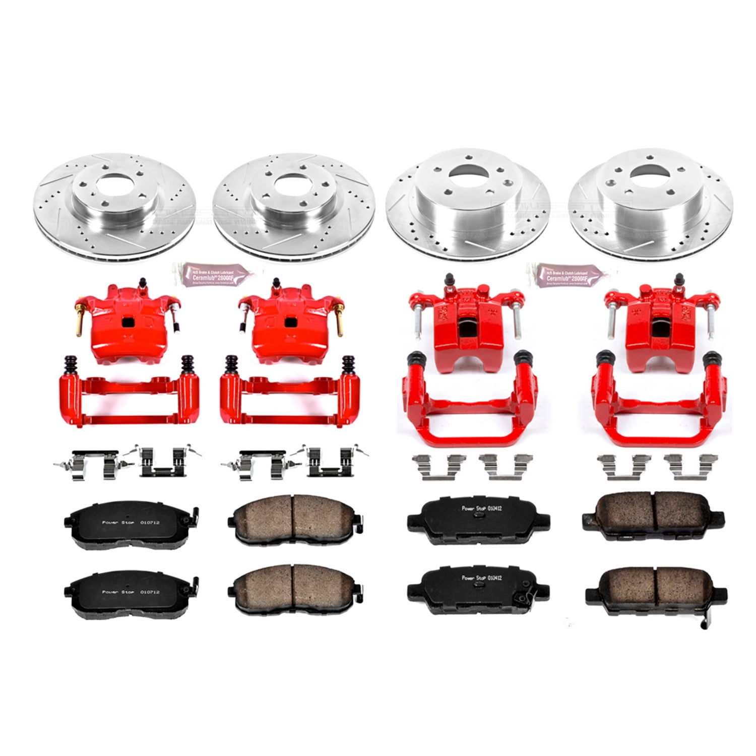 PowerStop Front and Rear Z23 Evolution Sport Brake Pad and Rotor Kit with Red Powder Coated Calipers Fits: INFINITI NISSAN Select Models KC2710