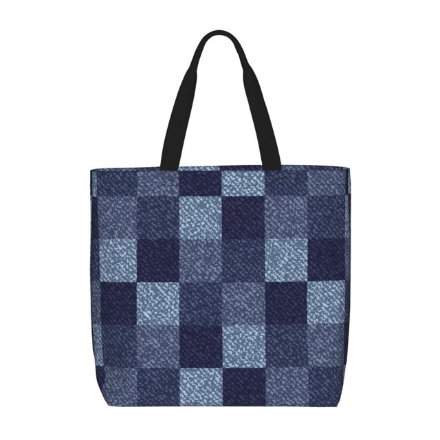 Fotbe Blue Gingham Buffalo Check Bolsa Tote con Estampado para Mujer, Bolsos con Cremallera, Bolsa de Hombro Casual de Gran Capacidad con Bolsillos Internos