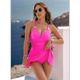 thumbnail image 4 of Traje de Baño de una Pieza para Mujer, Ajustado, Cruzado, Sin Espalda, Rosa, Rojo, Talla S, 4 of 6