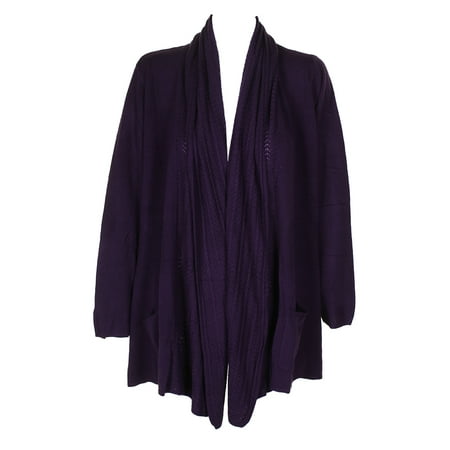 Karen Scott - Karen Scott Plus Size Purple Shawl Collar Mixed Knit Open ...