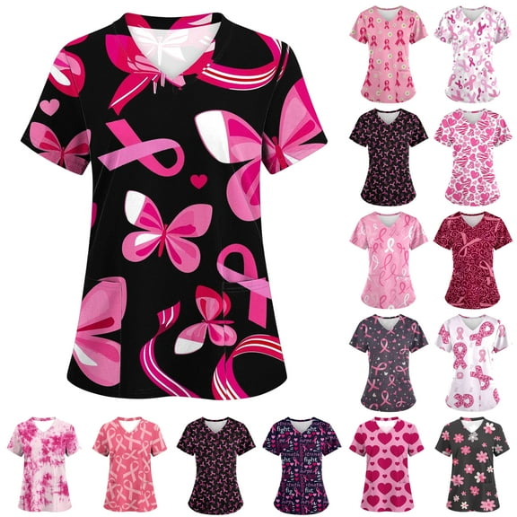 QATAINLAV 2025 Summer Savings! Scrubs for Women Tie Dye Printed Scrub Tops Short Sleeve V Neck Nurse Working Uniform Casual Caregiver Top Multicolor XL