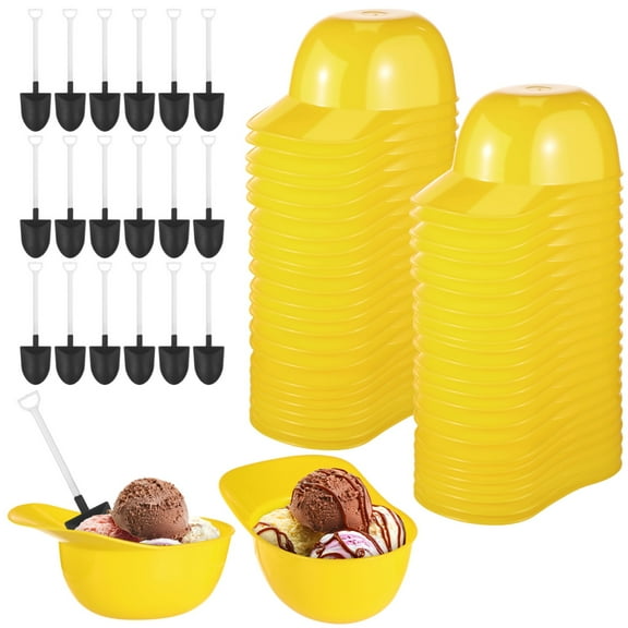 48 PCS Baseball Hat Ice Cream Bowls, Creative Snack Bowls with 48 Shovel-Shaped Spoon Scoops, Fun Dessert Cups for Summer Parties, Youngster Birthdays, Themed Events