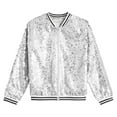 thumbnail image 3 of MSemis Kids Girls Sparkly Sequin Baseball Jacket Long Sleeve Zip Up Bomber Jacket Hip Hop Dancing Silver 6, 3 of 5