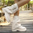 thumbnail image 6 of Willtoo Womens Retro Platform Mid-Calf Boots with Metal Buckles and Rivets Round Toe Slouchy Ruched Stacked Combat Boots, 6 of 6