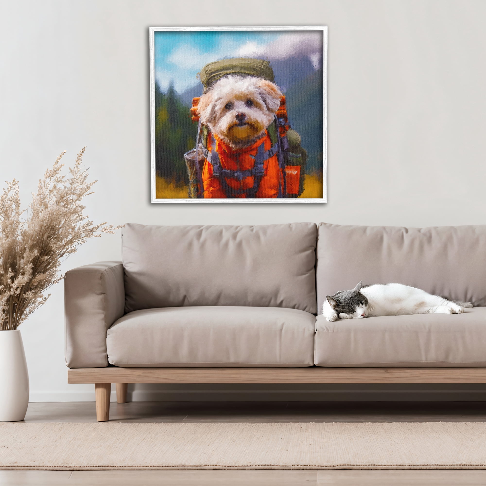Stupell Industries Adventuring Hiker Dog White Framed Giclee Art, design by Sean Parnell