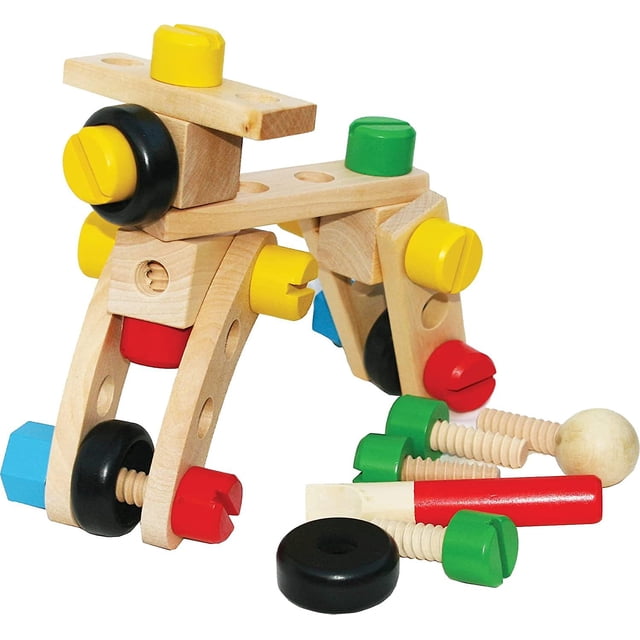 Juego de tuercas y tornillos de madera, kit de construcción de bloques de construcción, juguete de viaje de 31 piezas, herramienta de construcción de modelos