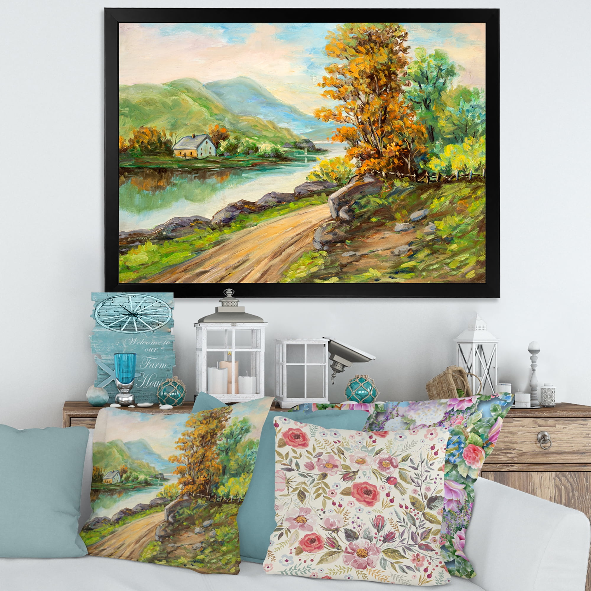 Designart 'The River By The Rural Road' Traditional Framed Art Print