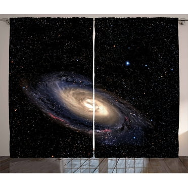 Ambesonne Galaxy Curtains 2 Panel Set, Spiral Space Universe, 108" x 90", Black Beige Purple