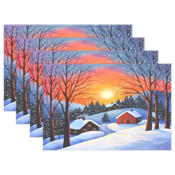 Ryvnso Placemats Set of 4 Winter Sunset View Dining Mats Heat-Resistant Non-Slip Washable Table Mat