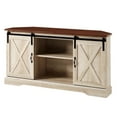 thumbnail image 3 of Walker Edison Modern Farmhouse Sliding Door Corner TV Stand, White Oak, 3 of 12