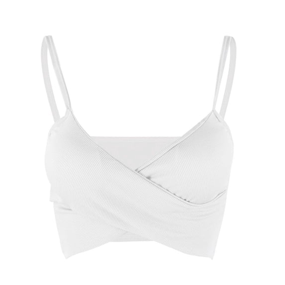 Sexy Pleated With Chest Pad Splicing High Waist Camisole Sleeveless Tops V Neck Vest Solid Color WHITE