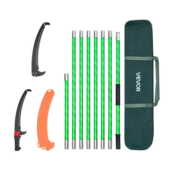VEVOR Manual Pole Saw, 3.87-27 ft Extendable Pole Tree Pruner, Sharp 65Mn Steel Blade, Lightweight Fiberglass Handle Pole, Double-Hook Saw for High Branch Trimming, Pruning Tool for Palms, Shrubs