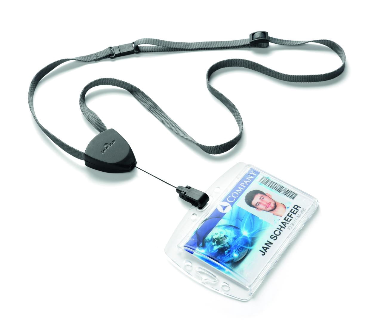 DURABLE Safety Lock Lanyard with Badge Retractable Reel, Black, Pack of 10 (830901)