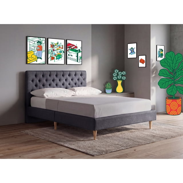 Cama Matrimonial Makora Velaria Oxford Tapizada en Tela Tipo Velvet (No Incluye Colchón)