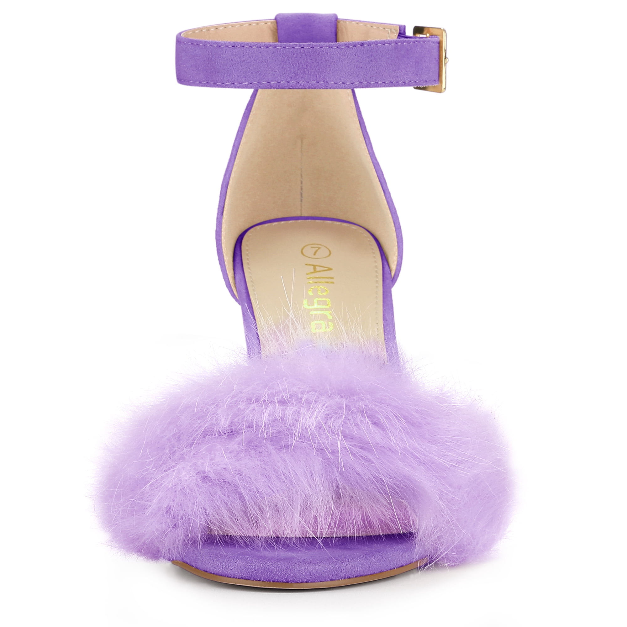 DARING DIVA Women's Ankle Strap Faux Fur Block Heels Beige Sandals for Wear Purple 11