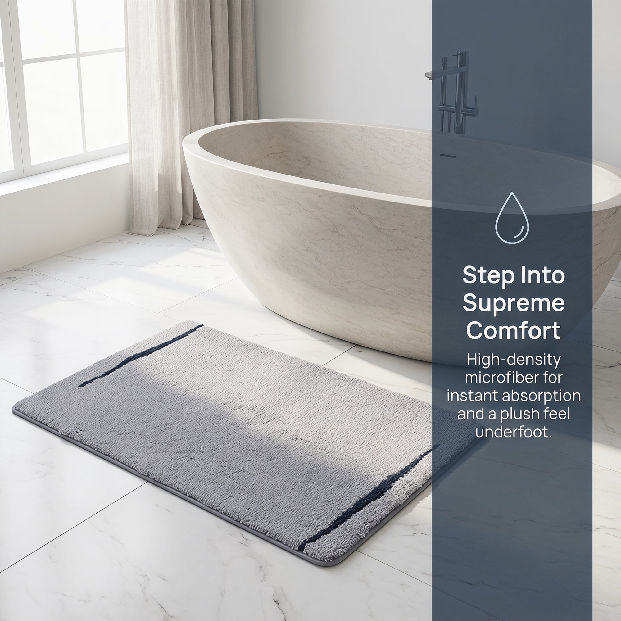 Unique Bargains Luxury Soft Shaggy Absorbent Microfiber Bath Mat Gray 24" x 16"