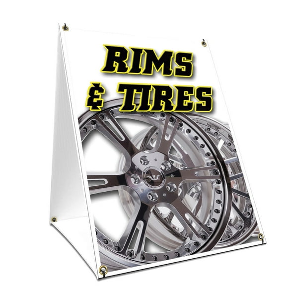 A-frame Sidewalk Rims & Tires Sign With Graphics On Each Side | 18" X 24" Print Size