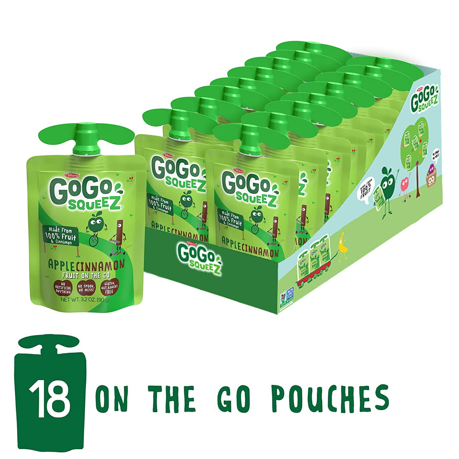 GoGo squeeZ Applesauce on the Go, Apple Cinnamon, 3.2 Ounce (18 Pouches