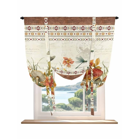 Botanical Mushrooms Tie Up Curtains for Windows 63 Inch Length Balloon Curtains Kitchen Adjustable Balloon Window Shade Retro Fall Wild Flowers Farmhouse Tie Up Valance Bathroom Curtain 42"x63"