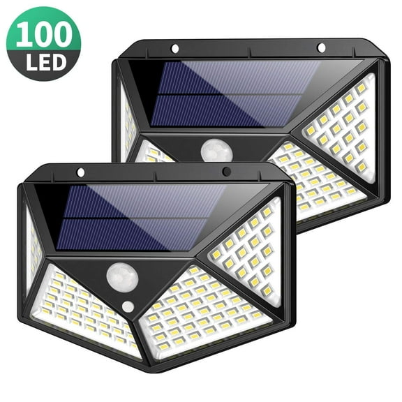 Solar Lights Outdoor 100 Led, Waterproof Solar Powered Motion Sensor Lights Wall Mount Night Light, 2 pack