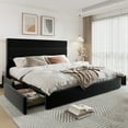 thumbnail image 2 of Allewie Modern King Size Platform Bed Frame with 4 Storage Drawers and Velvet Upholstered Headboard, Wooden Slats Support, Black, 2 of 8