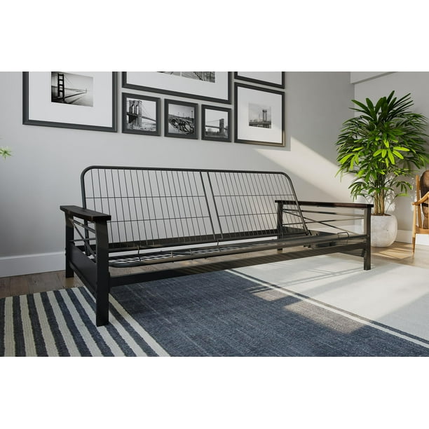 Nadine Metal Futon Frame With Espresso Wood Armrests Walmart Com Walmart Com
