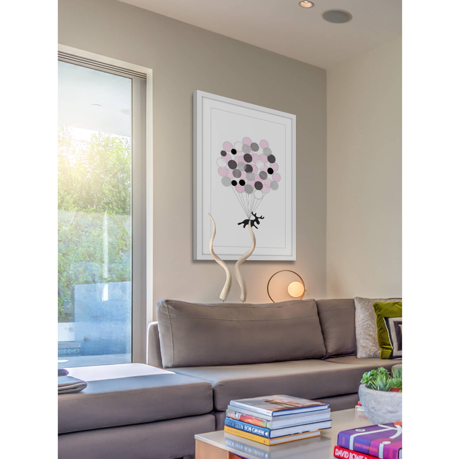 Marmont Hill "Pink Balloon Moose" by Katarina Snygg Framed Painting Print