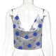 thumbnail image 4 of Recortada camisetas sin mangas para las mujeres de impresión para mujer Ropa sexy Rebordear Ajustable Sin mangas Sin espalda Halter Crop Top Club Vintage Tank Tops (F, M), 4 of 6