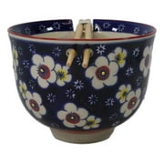 Blue Ume Plum Blossoms Ceramic Donburi Ramen Soup Red Bowl With Chopsticks Set