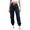 thumbnail image 2 of Endives Cargo Pants For Women Baggy Wide Leg Pant High Waisted Joggers Athletic Trousers Cuffed Pants With Pockets Dark Blue, 2 of 7