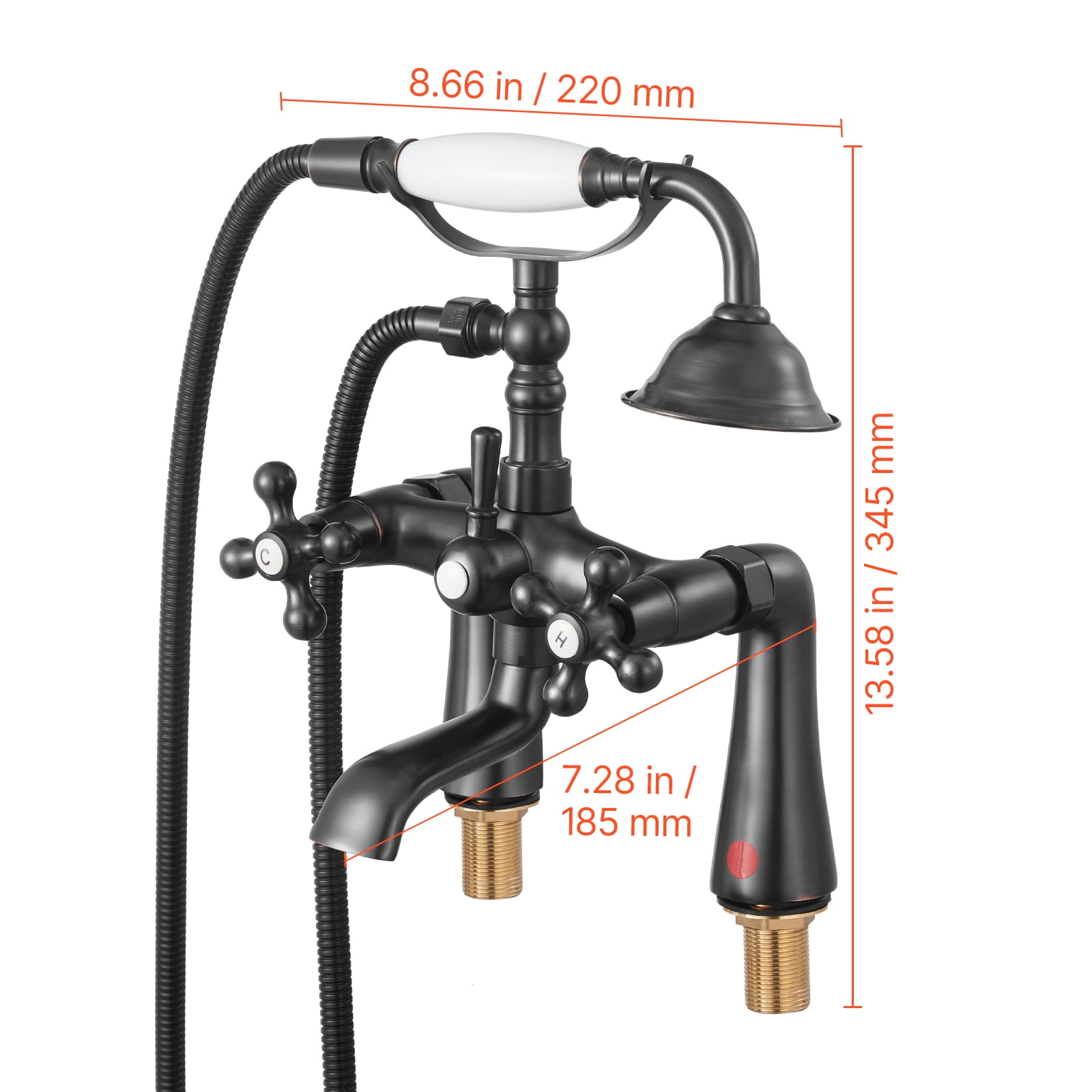 VEVOR Clawfoot Tub Faucet, Deck Mount Bathtub Faucets with Handheld Shower, Vintage Oil-Rubbed Bronze Clawfoot Tub Filler Faucet Shower Kit with 360° Rotation Spout & 59-inch Long Hose for Bathtubs