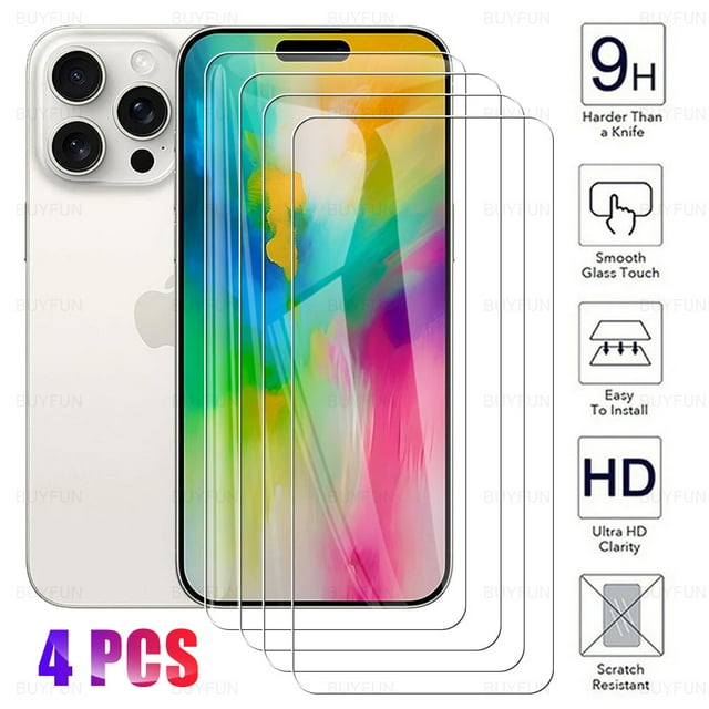 4 Pcs iPhone16ProMax Verre pour iPhone 16 Pro Max Protecteur d'Écran iPhone16 Plus iPhone16Pro 16Pro 16ProMax Verre Trempé Film HD
