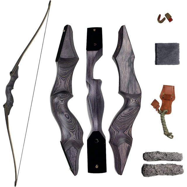 60" Takedown Longbow Archery Wooden Archery Bow Included Fur Rest Pad Stringer Tool Tab String Nocks Right Hand for Hunting or Target
