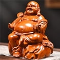 thumbnail image 3 of Rosewood carved Maitreya Buddha statue, solid wood laughing Buddha, wooden ruyi (auspicious symbol) Buddha craft, living room decoration., 3 of 3