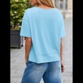 thumbnail image 4 of Camisetas de Verano con Cuello en V para Mujer, Blusas Casuales de Corta, Holgadas y Básicas. Azul XXL, 4 of 9