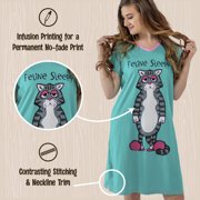 LazyOne Women's Nightgown, Funny V-Neck Sleep Shirt for Women (Feline Sleepy, L/XL)