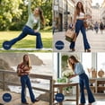 thumbnail image 2 of Retro Flare Yoga Pants for Women Elastic High Waisted Tummy Control Stretchy Pants Gym Workout Slim Fit Faux Jeans Pant Light Blue Pant,Size S-3XL, 2 of 10