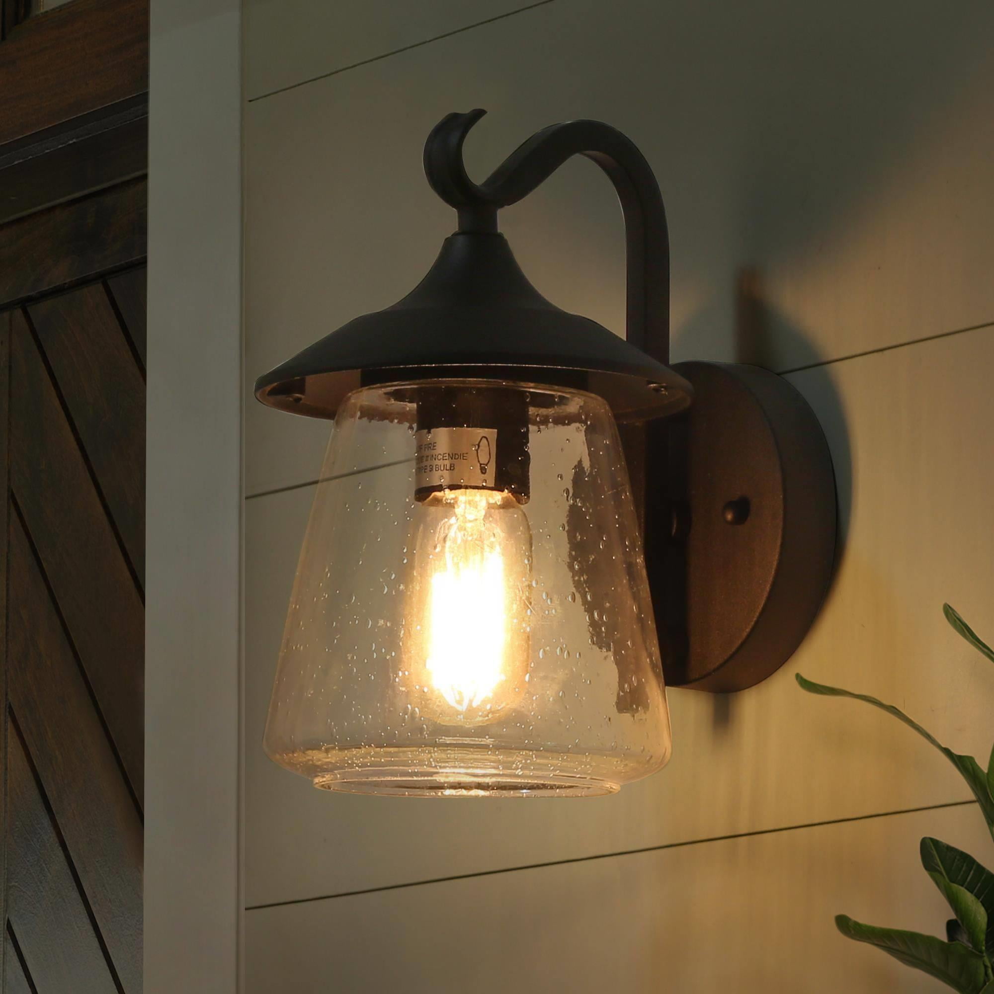 LNC Farmhouse Outdoor Wall Light with Clear Seeded Glass,Black Wall Sconce
