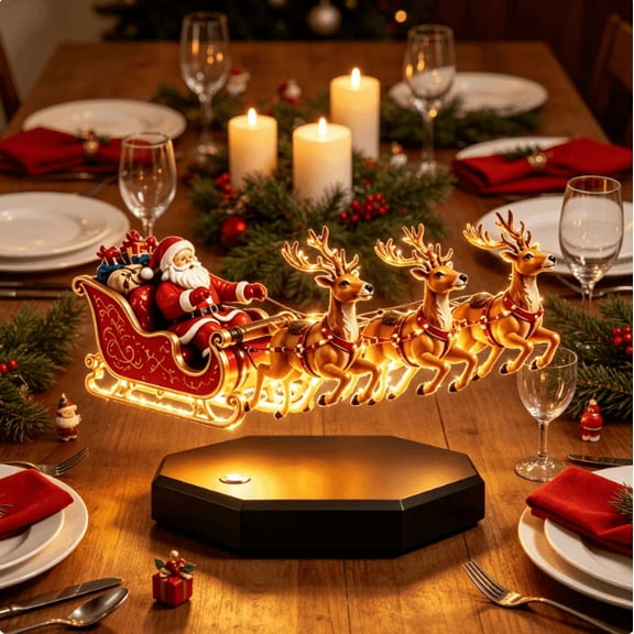 Levitation Santa Sleigh Display, Floating Christmas Santa Claus With Reindeer Decor, Rotating Levitating Figurine For Holiday Home Decor & Gift