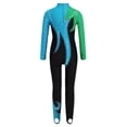 thumbnail image 4 of Haitryli Kids Girls Full Body Unitard Shiny Rhinestones Gymnastics Leotard Dance Bodysuit Long Sleeve Jumpsuit Green&Light Blue 12, 4 of 5