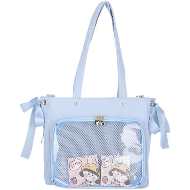 LHSHID Cute Ribbon Japanese Ita Bag Large Tote Crossbody Bag Messenger Bag for Women Aesthetic Bag Y2K Purse (White)