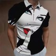 thumbnail image 2 of T-shirt pour Hommes à Manches Courtes T-Shirt pour Hommes à Manches Courtes Imprimé à Fermeture Éclair Col Rabattu Chandail T-Shirt Blouse, 2 of 3