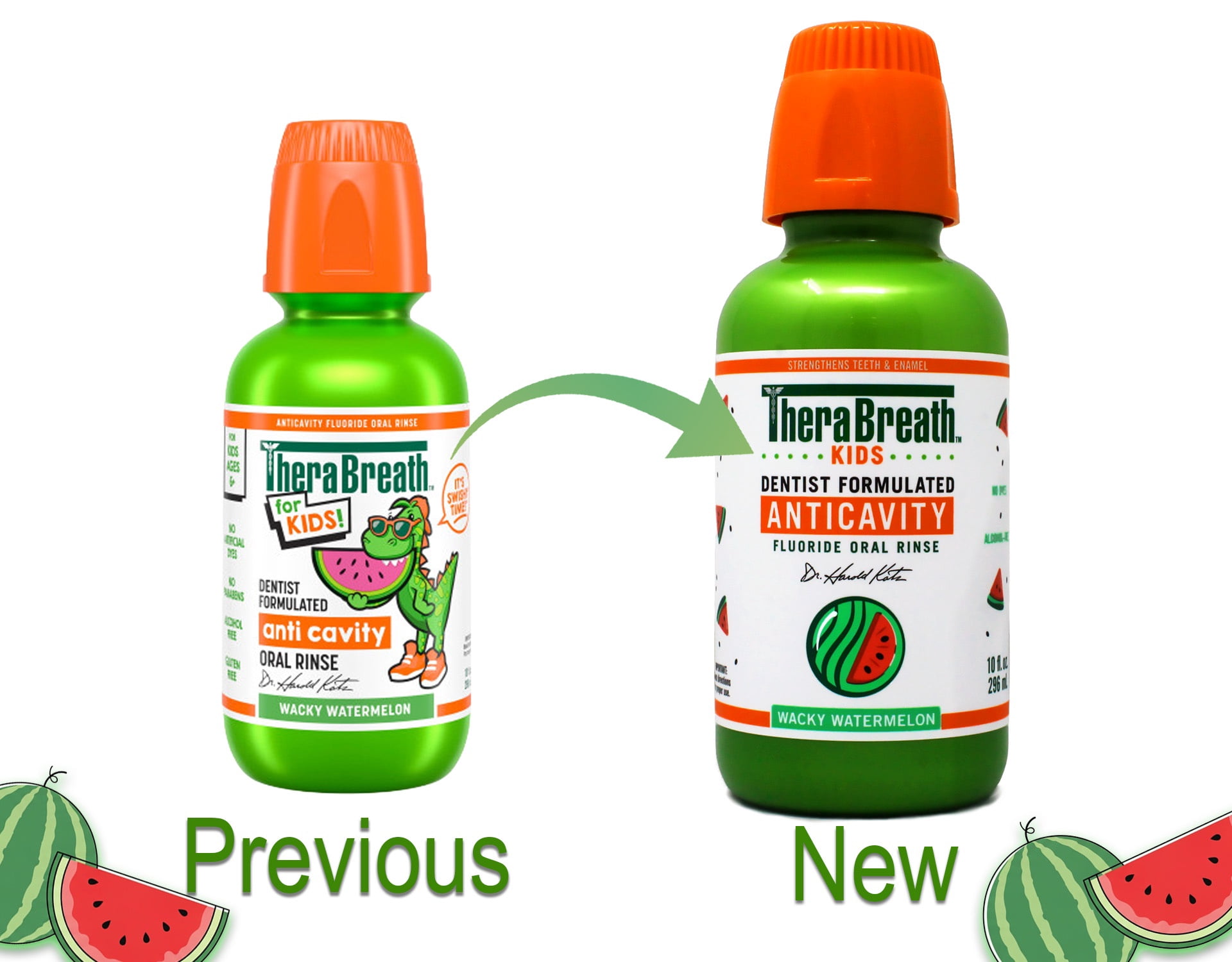 5 Pack - TheraBreath Kids Mouthwash with Fluoride, Organic Wacky Watermelon, Anticavity, 10 fl oz