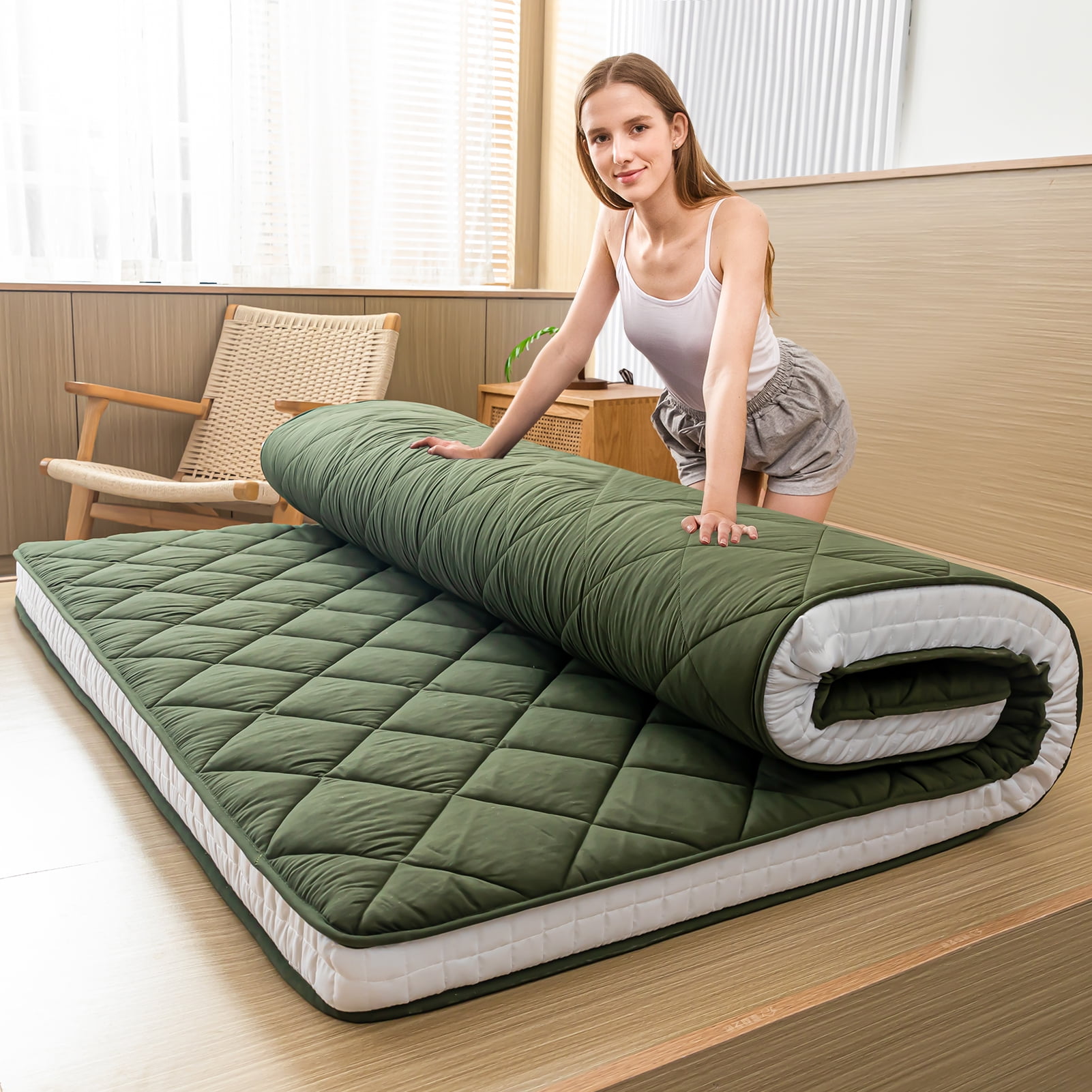 Diamond Patterned Futon Mattress, Extra Thick Japanese Floor